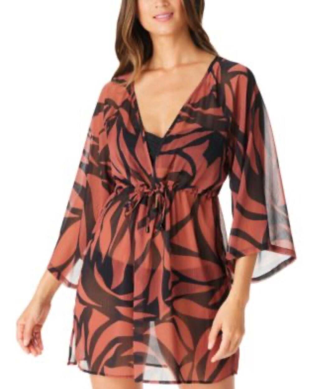 Sanctuary Mini Leaf Drawstring Swim Cover-Up Tunic Size Small Lightweight Beach